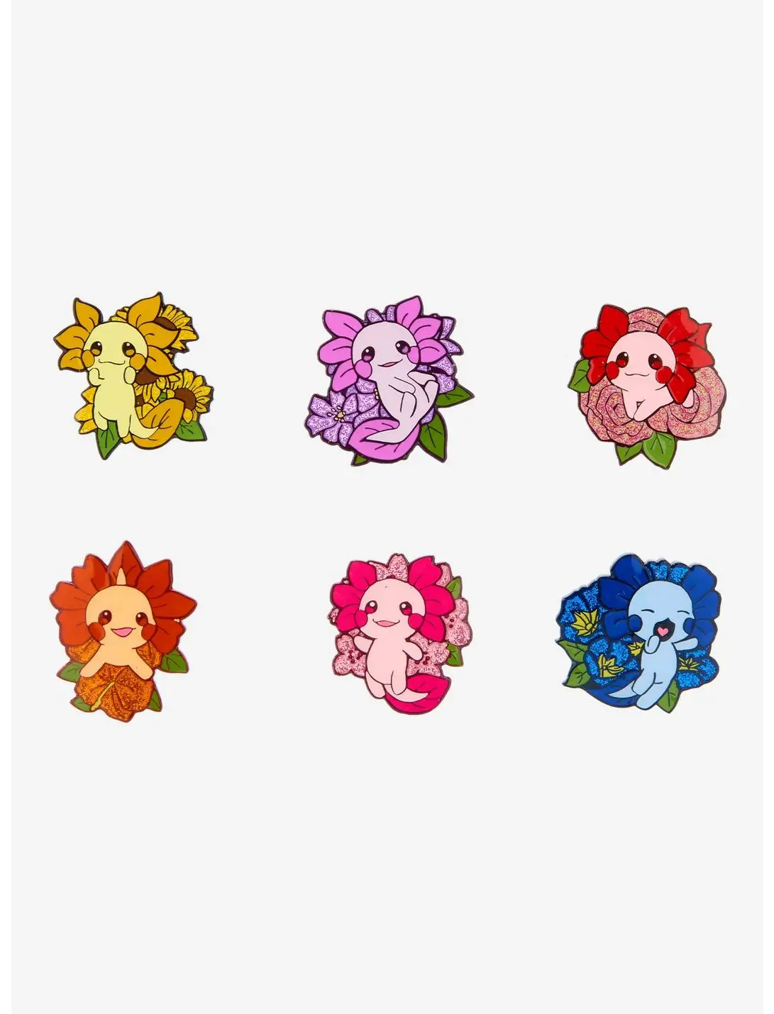 Axolotl Floral Blind Bag Glitter Enamel Pin — BoxLunch Exclusive