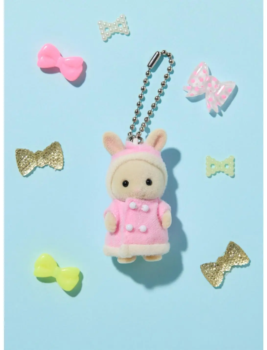Calico Critters Fluffy Parka Milk Rabbit Baby Flocked Keychain