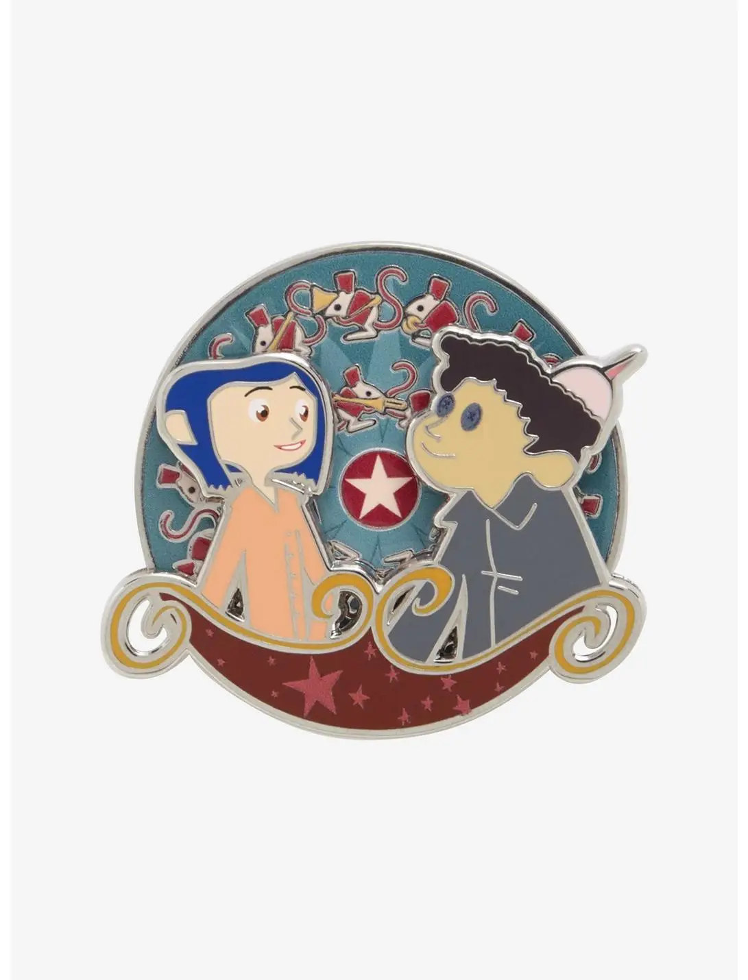 Coraline Wybie & Coraline Circus Spinning Enamel Pin — BoxLunch Exclusive