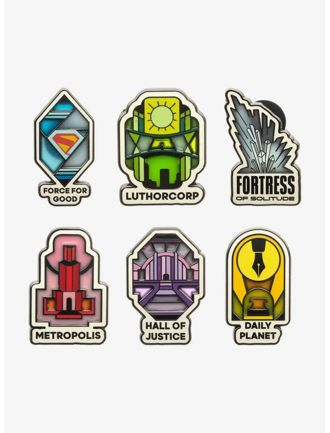 DC Comics Superman Movie Stained Glass Pin Set