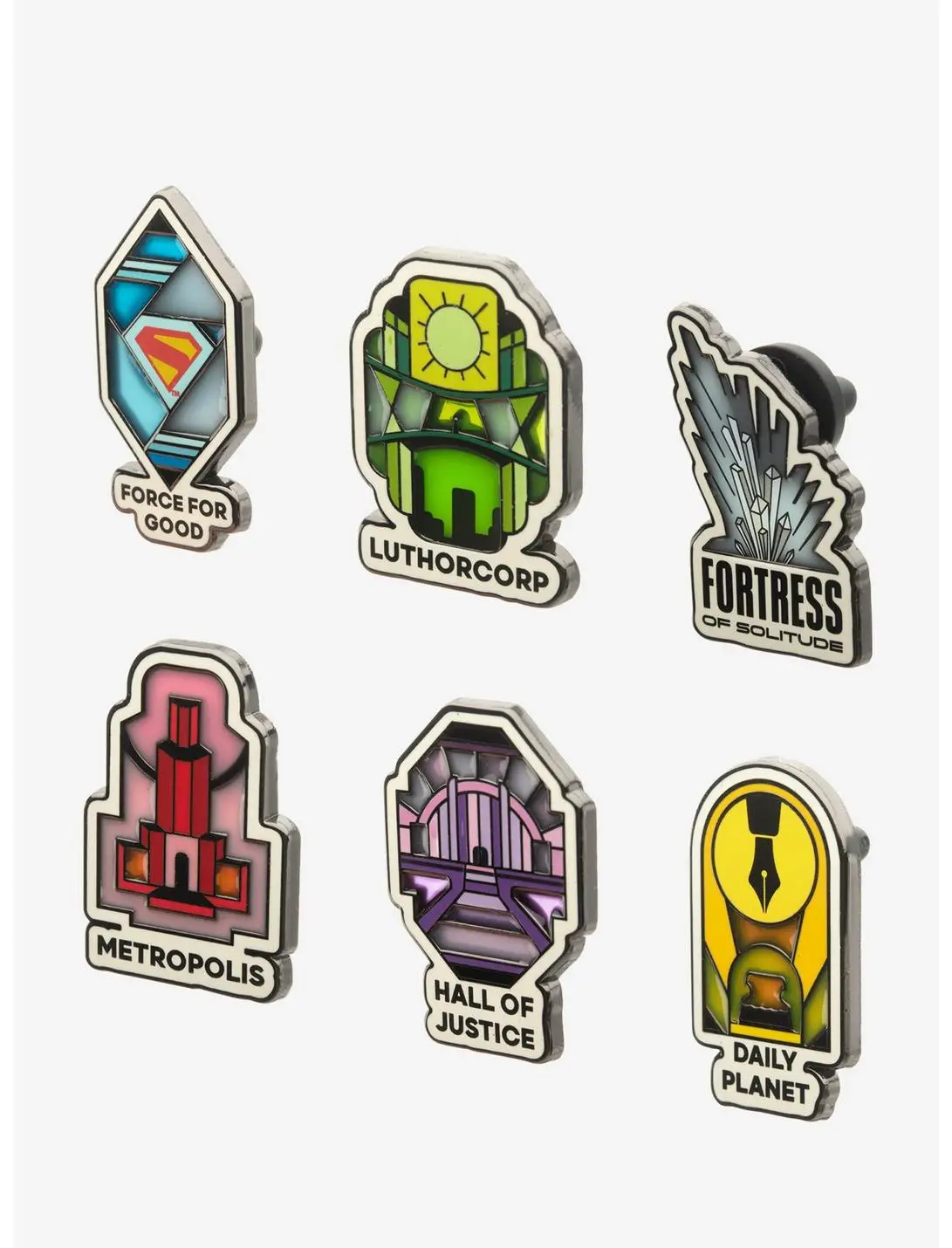 DC Comics Superman Movie Stained Glass Pin Set