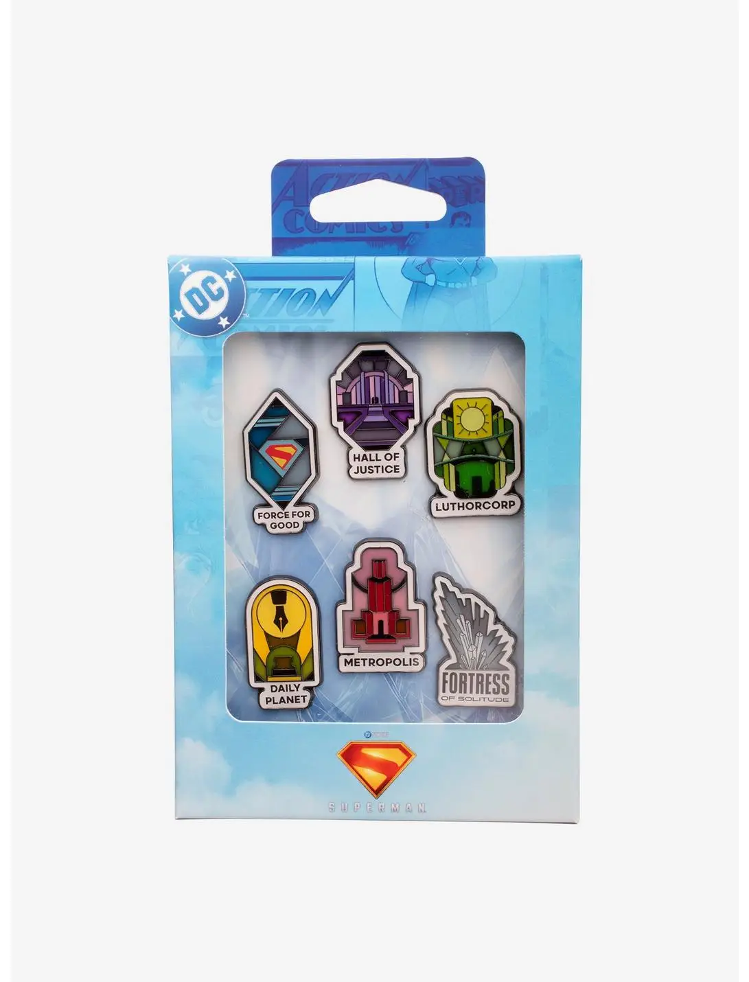 DC Comics Superman Movie Stained Glass Pin Set