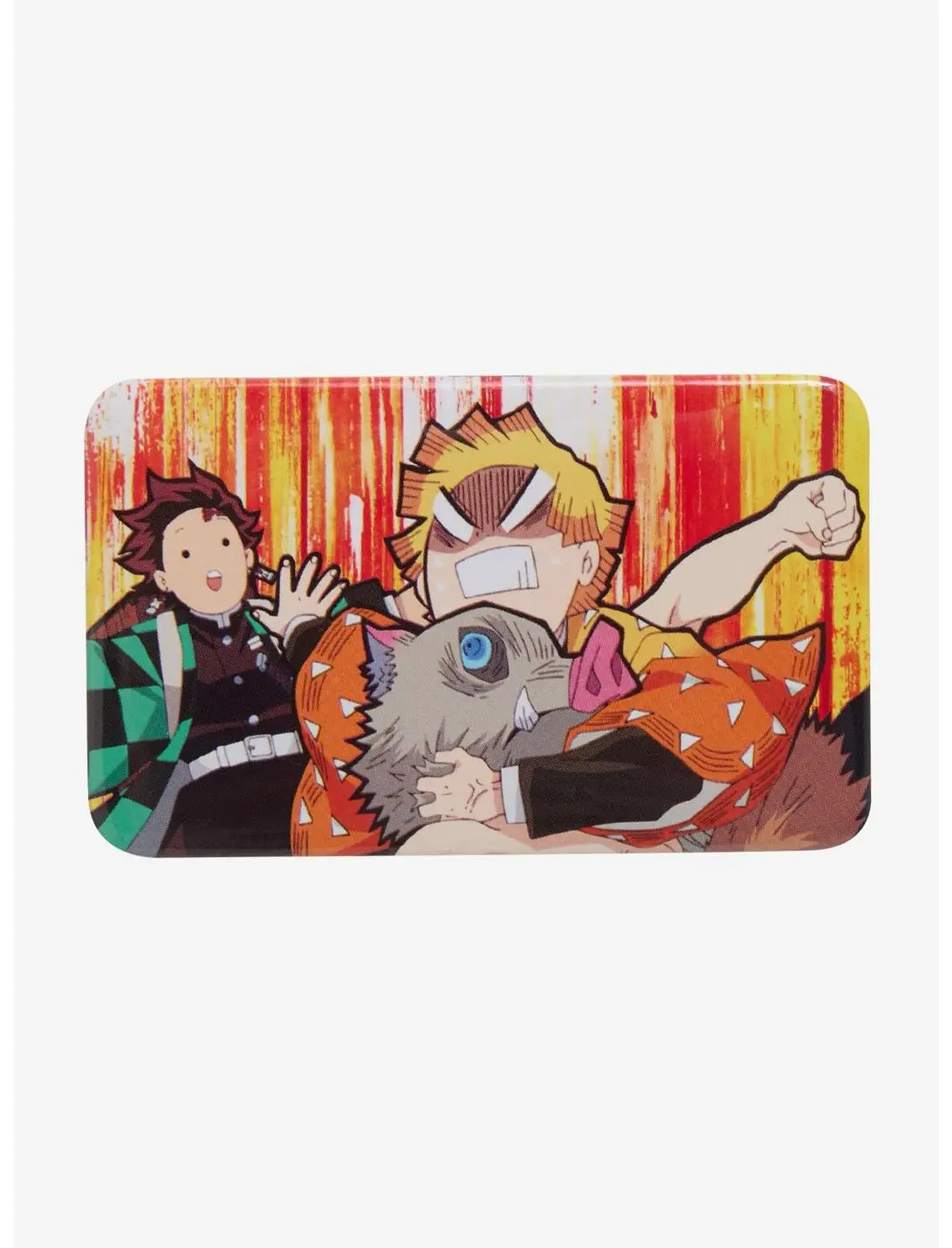 Demon Slayer: Kimetsu no Yaiba Inosuke, Zenitsu, & Tanjiro Fight Rectangle Button Pin