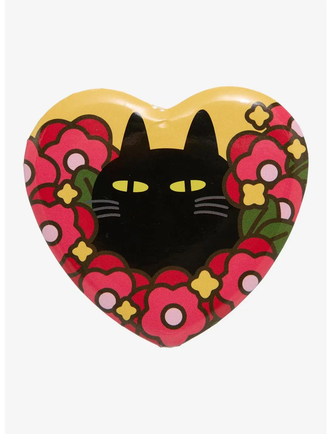 Floral Cat Heart Button Pin