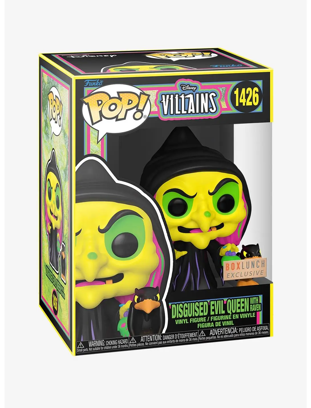 Funko Pop! Disney Villains Snow White and the Seven Dwarfs Disguised Evil Queen with Raven Black Light Vinyl Figure — BoxLunch Exclusive