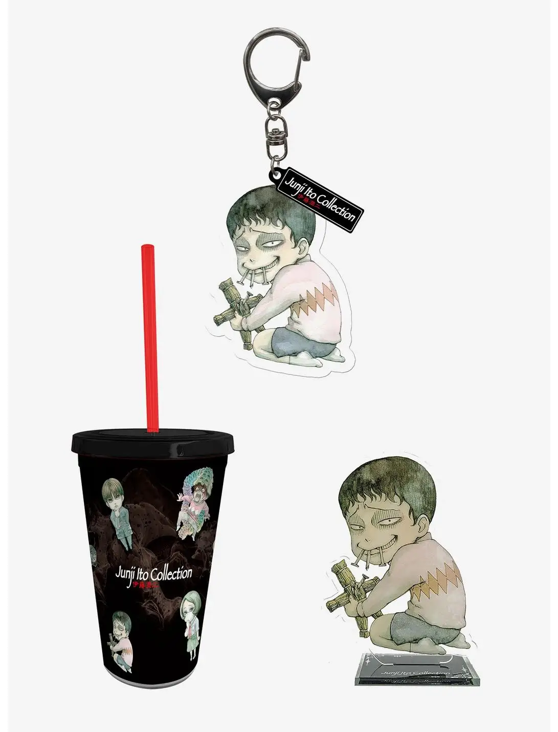 Junji Ito Souichi Tumbler with Straw, Acrylic Figure & Keychain Set