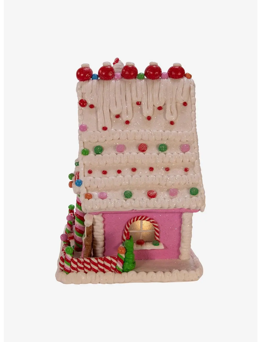 Kurt Adler Pink Candy LED Gingerbread House Figure