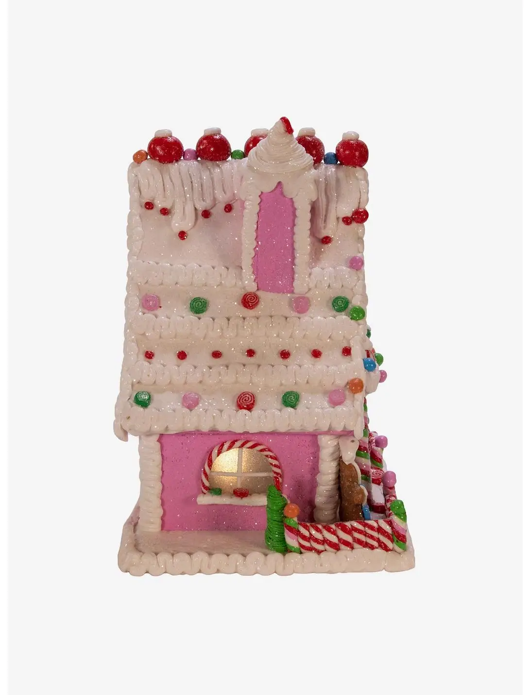 Kurt Adler Pink Candy LED Gingerbread House Figure