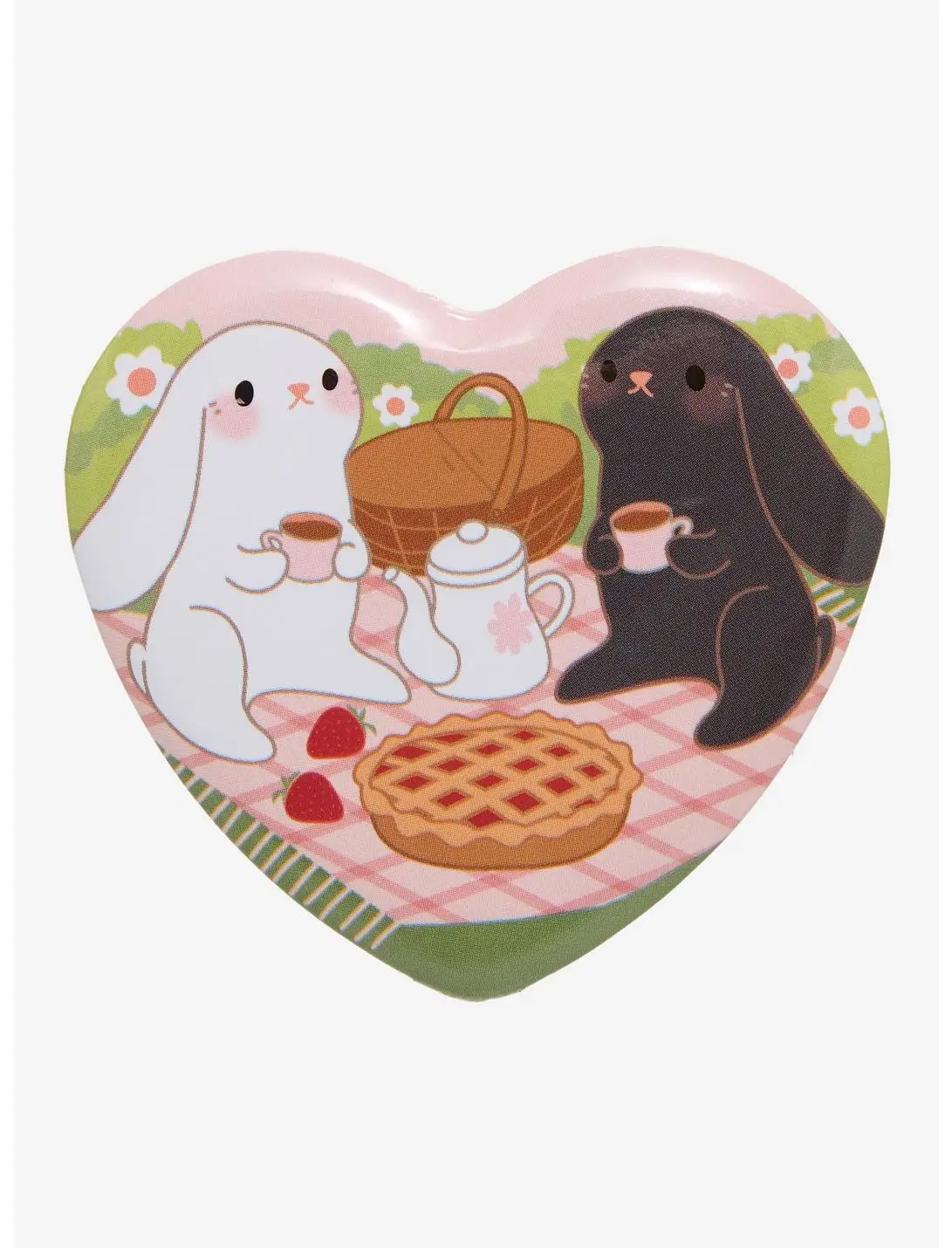 Rabbit Picnic Heart Button Pin