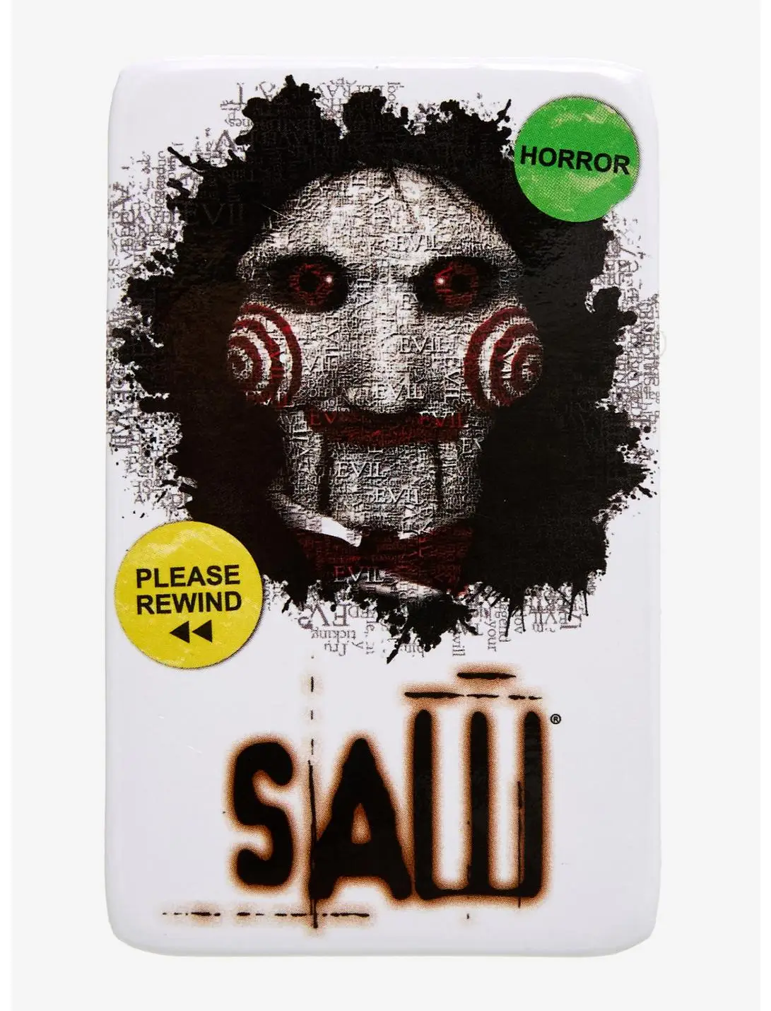 Saw VHS Tape Cover Rectangle Button Pin