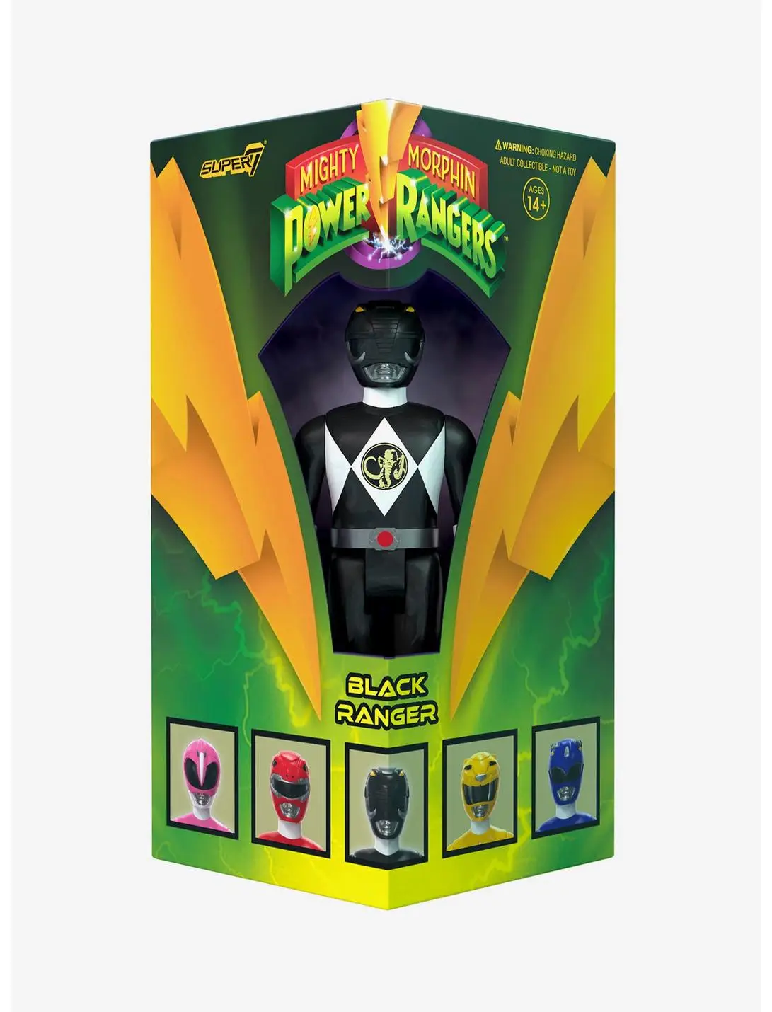 Super7 ReAction Mighty Morphin Power Rangers Black Ranger Figure (SDCC Triangle Box Edition)