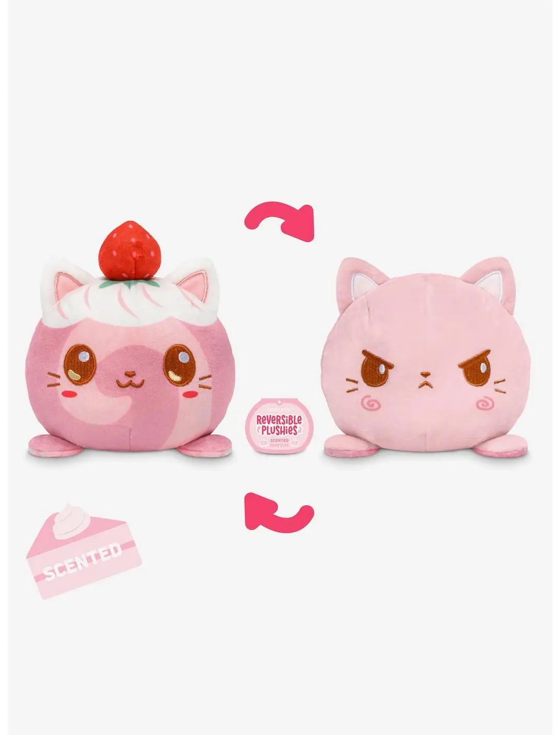 TeeTurtle Strawberry Kitty Strawberry Cake Scented 4 Inch Reversible Plush